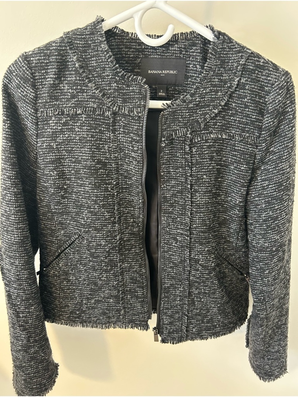 Banana Republic Black & White Tweed Zip Jacket